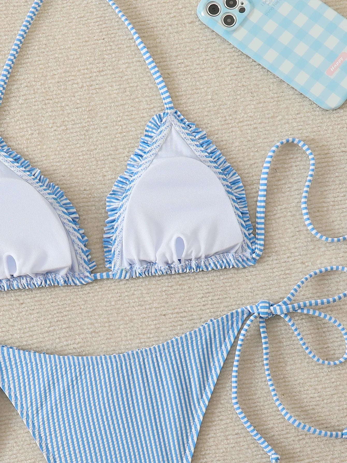 Halter Triangle String Bikinis 2026 Women Sexy Striped Swimsuit Ruffle  Swimwear Female Bathers Bathing Swimming Swim Suit
