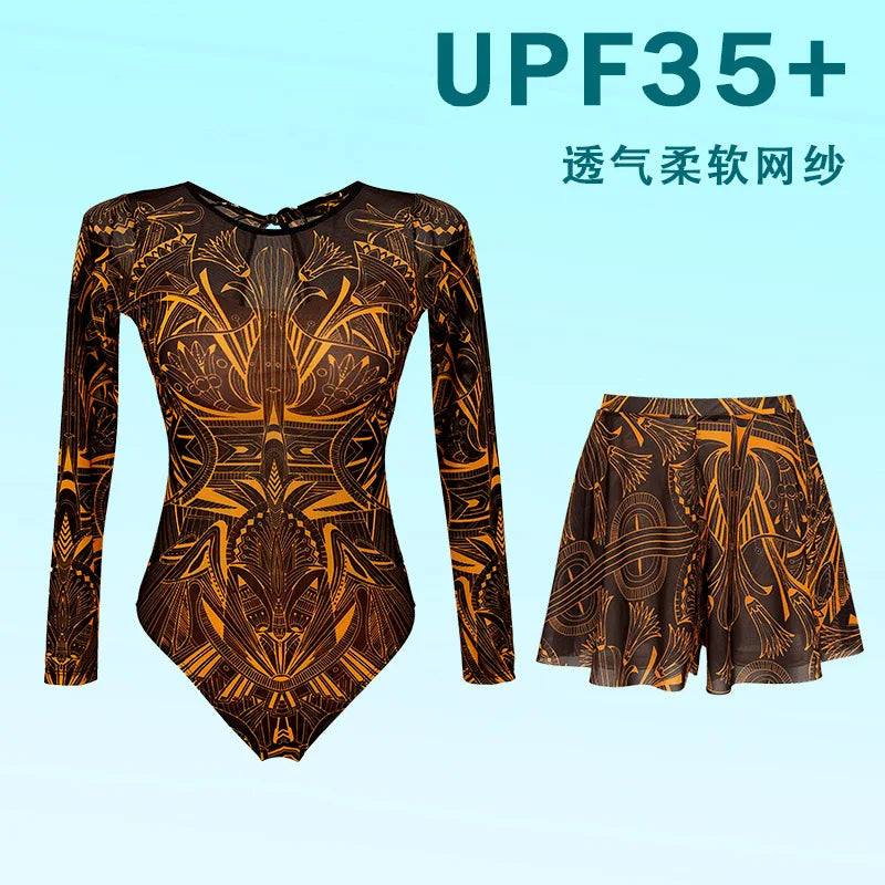 2026 Swimwear Women Long Sleeved Sun Protection One Piece Swimsuit Female's Sports Bathers Swimming Bodysuit Beach With Cover Up
