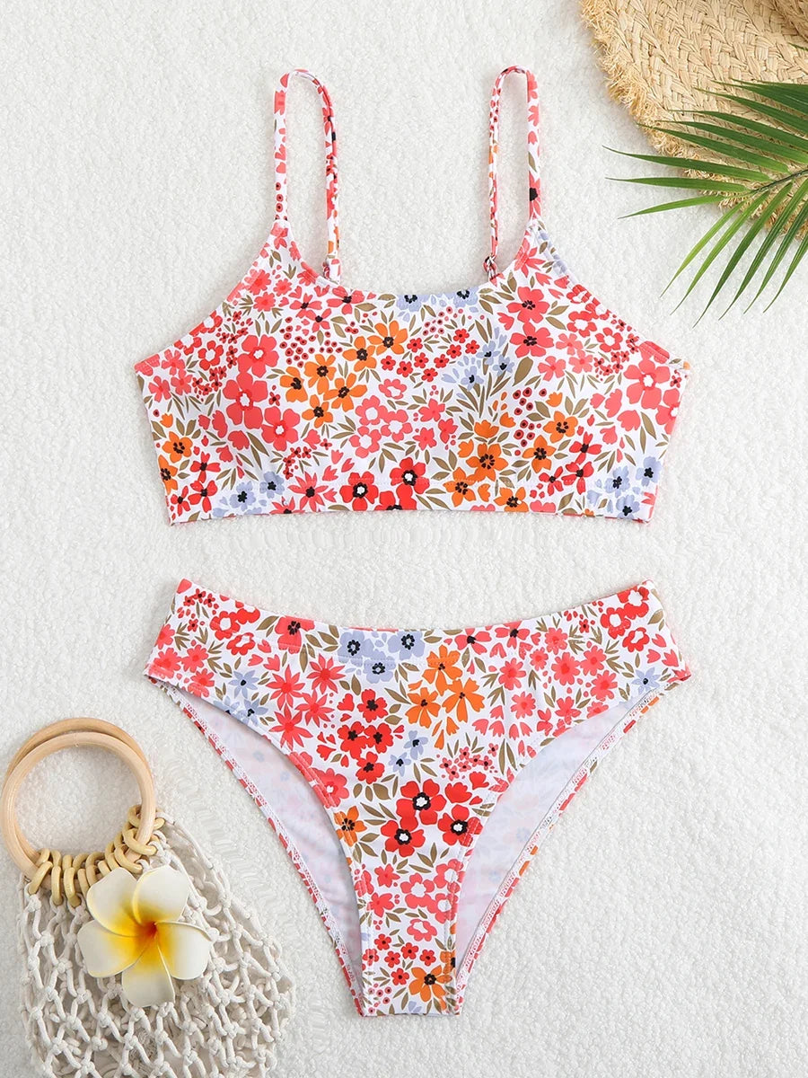 2025 Strappy Bikini High Waist Swimsuit Women Sexy Printed Swimwear Female Bathers Swimming Bathing Swimming Swim Suit Beachwear