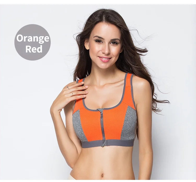 Sports Bra Women Front Zipper Double Inner Cup Push Up Patchwork Tops Female Yoga Fitness Shockproof Vest Sport Bras for Women