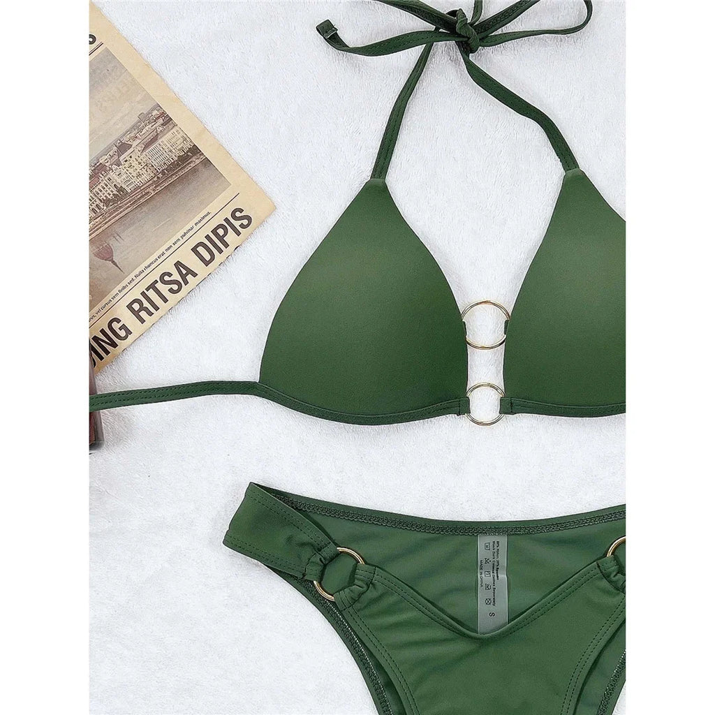 Sexy Halter Bikini Push Up Swimsuit Female Swimwear Women Two-Pieces Bikini Set With Bra Cup Bather Bathing Suit Swim Lady V3433