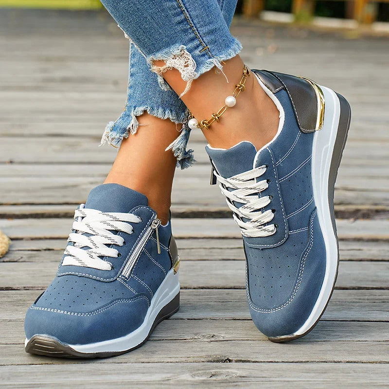 Plus Size 44 Platform Casual Sneakers for Women Lace Up Anti Slip Thick Sole Sport Shoes Woman 2026 Spring Zipper Walking Shoes