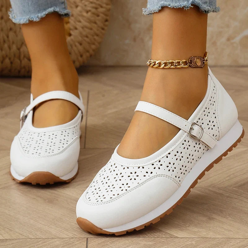 White Hollow Out Platform Sneakers Women 2025 Plus Size 36-43 Breathable Sports Shoes Woman Comfort Non Slip Walking Flats Mujer