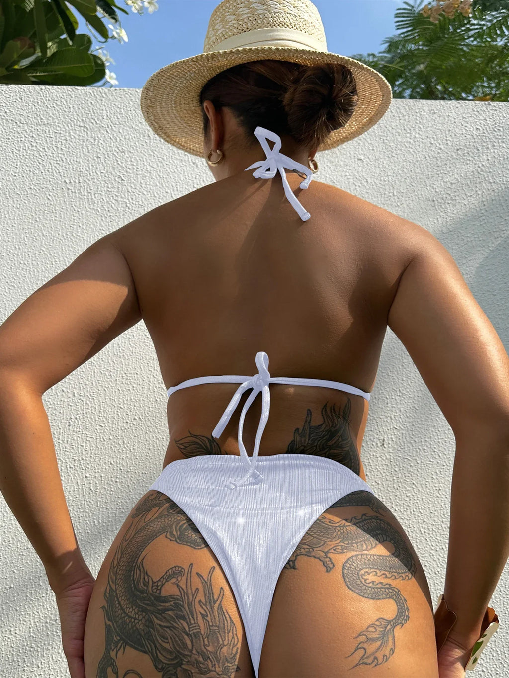 New Sexy Leopard Print Backless Swimsuit Halter Lace-up Swimwear Micro Bikini Set Chain Linked Beachwear Female Bathing Suits
