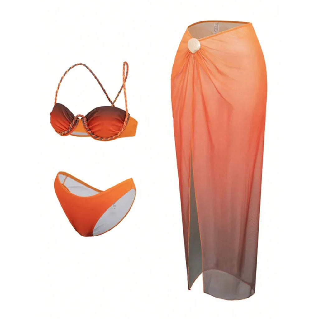 S - XL 3PCS With Skirt Underwired Bikini Female Swimsuit Women Swimwear Bather Bathing Suit Swim Three-pieces Bikini set K8080