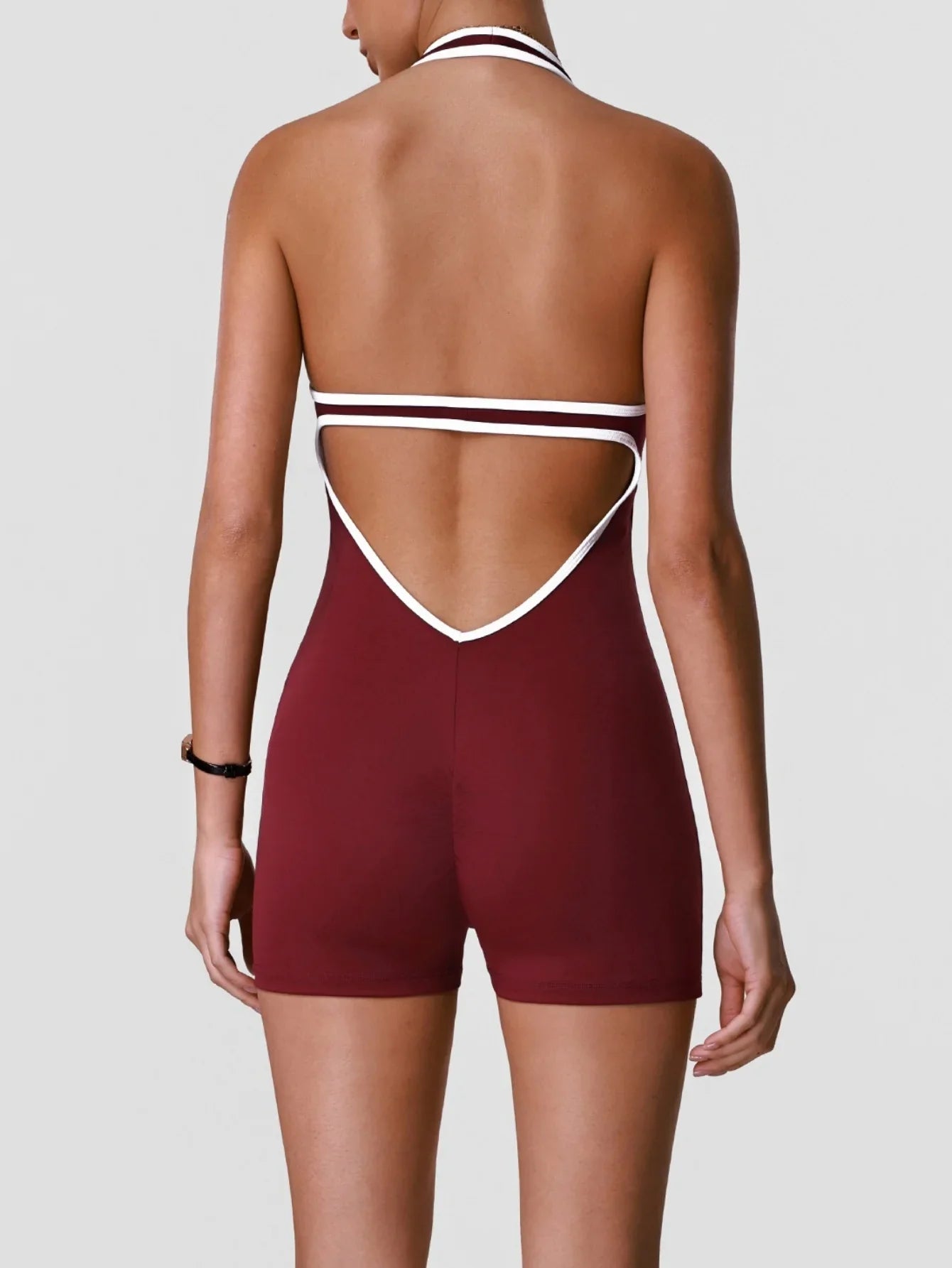 Color Blocking Yoga Jumpsuit Women Sleeveless Hollow Out Backless Slim Sports One Piece Short Suit Gym Running Fitness Rompers