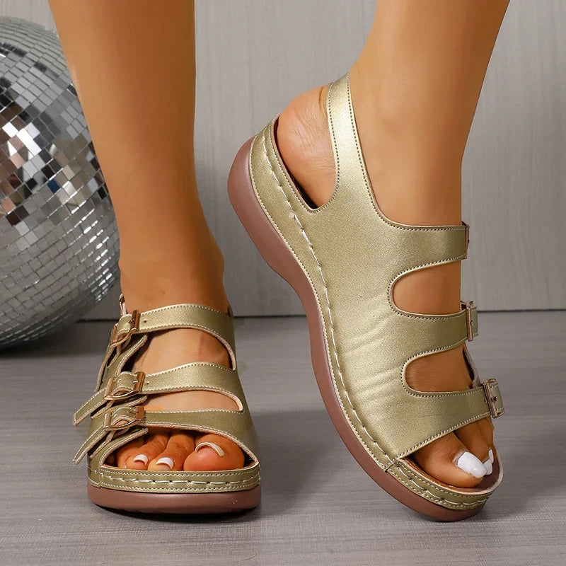 Fashion Buckle Decor Platform Sandals Women Plus Size 43 Summer Wedges Gladiator Sandals Woman Open Toe Thick Sole Beach Sandles