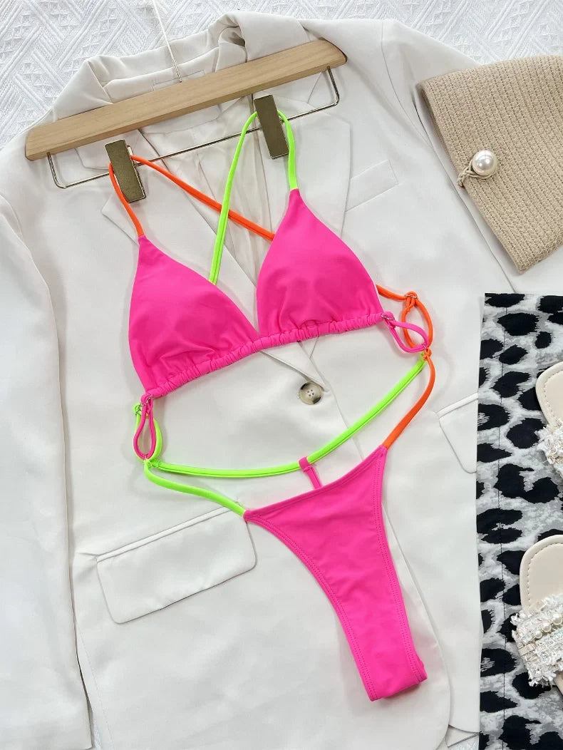 2026 New Sexy One Piece Swimsuit Swimwear Women Solid Patchwork Corss Straps Bathing Suit Beachwear Thong Maillot De Bain Femme