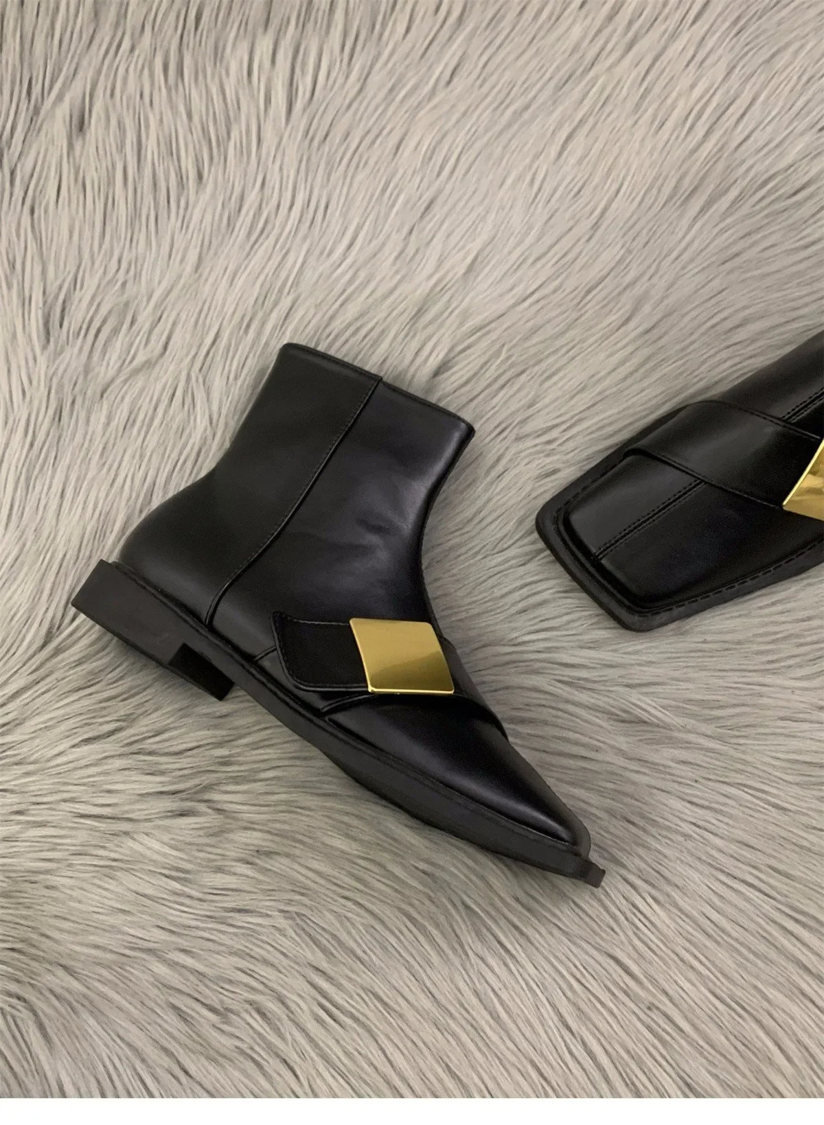 Designer Vintage Women Ankle Boots Fashion Square Toe Shoes Spring Autumn Flats Ladies Short Booties 2025