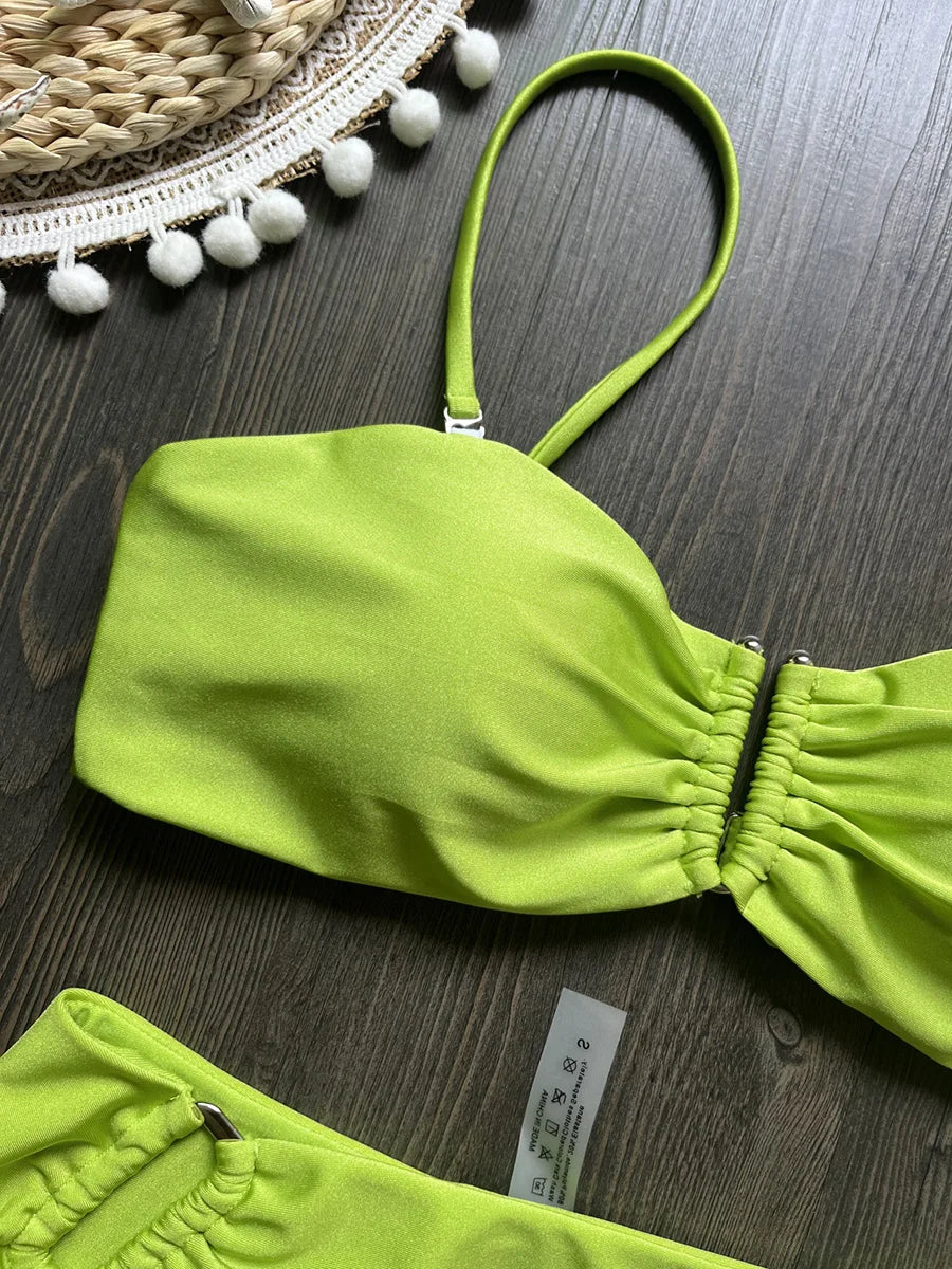 Shiny Sparkling U Shaped Female Swimsuit High Waist Bikini Women Swimwear Two-pieces Bikini Set Pool Bathing Suit Swim Beachwear