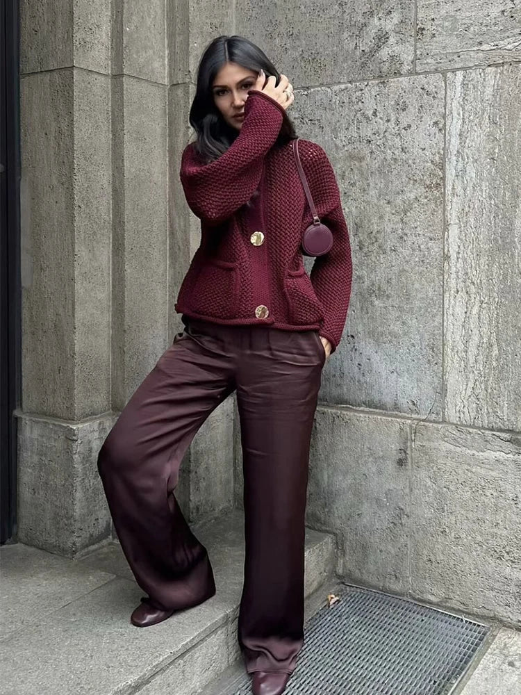 Foridol Autumn Winter New Burgundy Cardigan Women Knitted Long Sleeves Femme Casual Sueter Mujer Loose Short Sweater Buttons