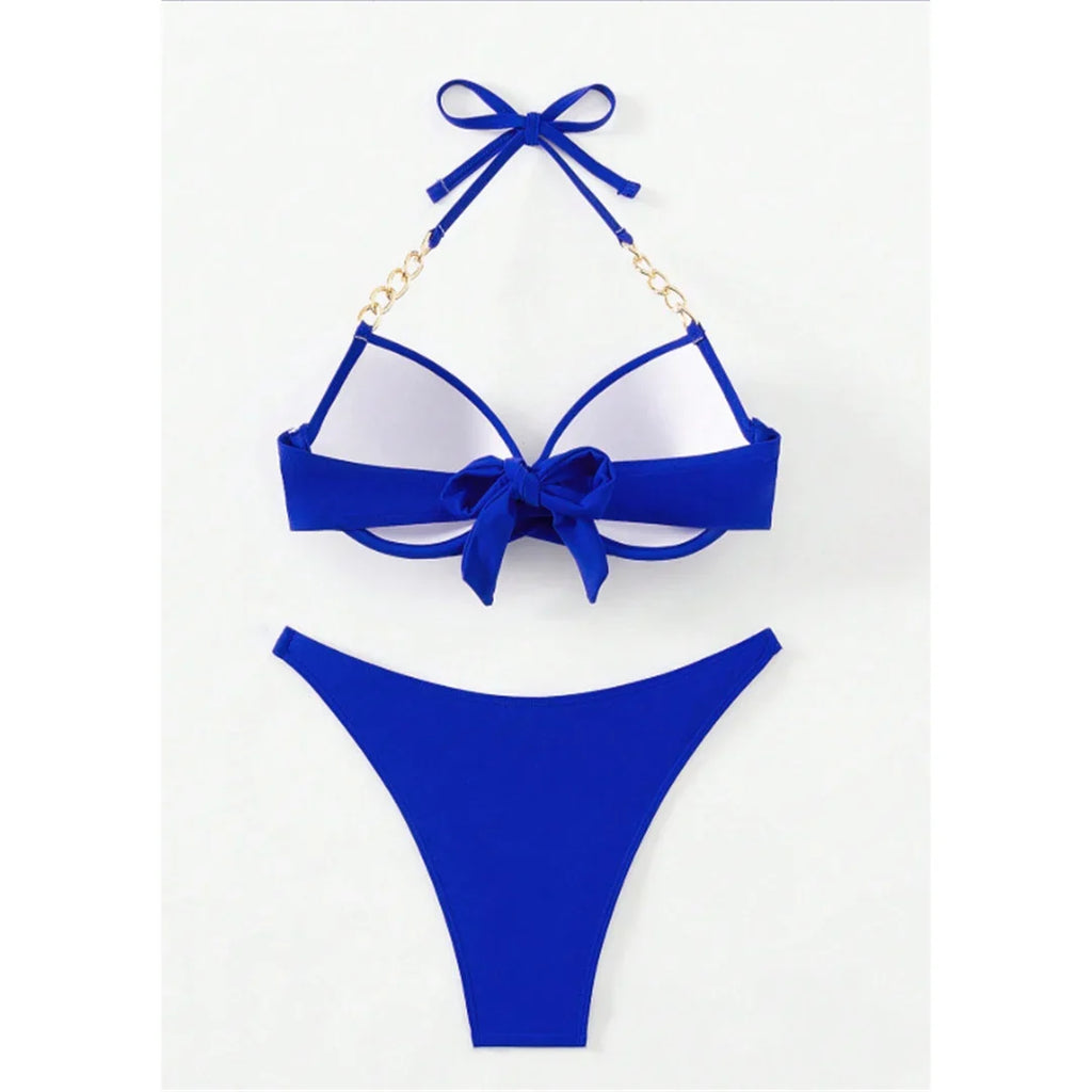 XS - L Halter Bikini Push Up Swimsuit Female Swimwear Women Two-Pieces Bikini Set With Bra Cup Bather Bathing Suit Swim V6748