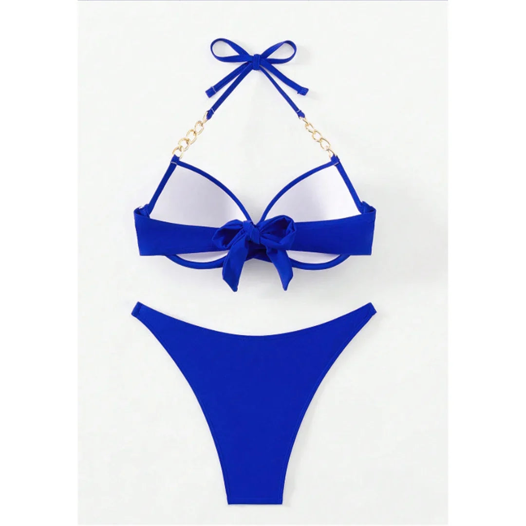 XS - L Halter Bikini Push Up Swimsuit Female Swimwear Women Two-Pieces Bikini Set With Bra Cup Bather Bathing Suit Swim V6748