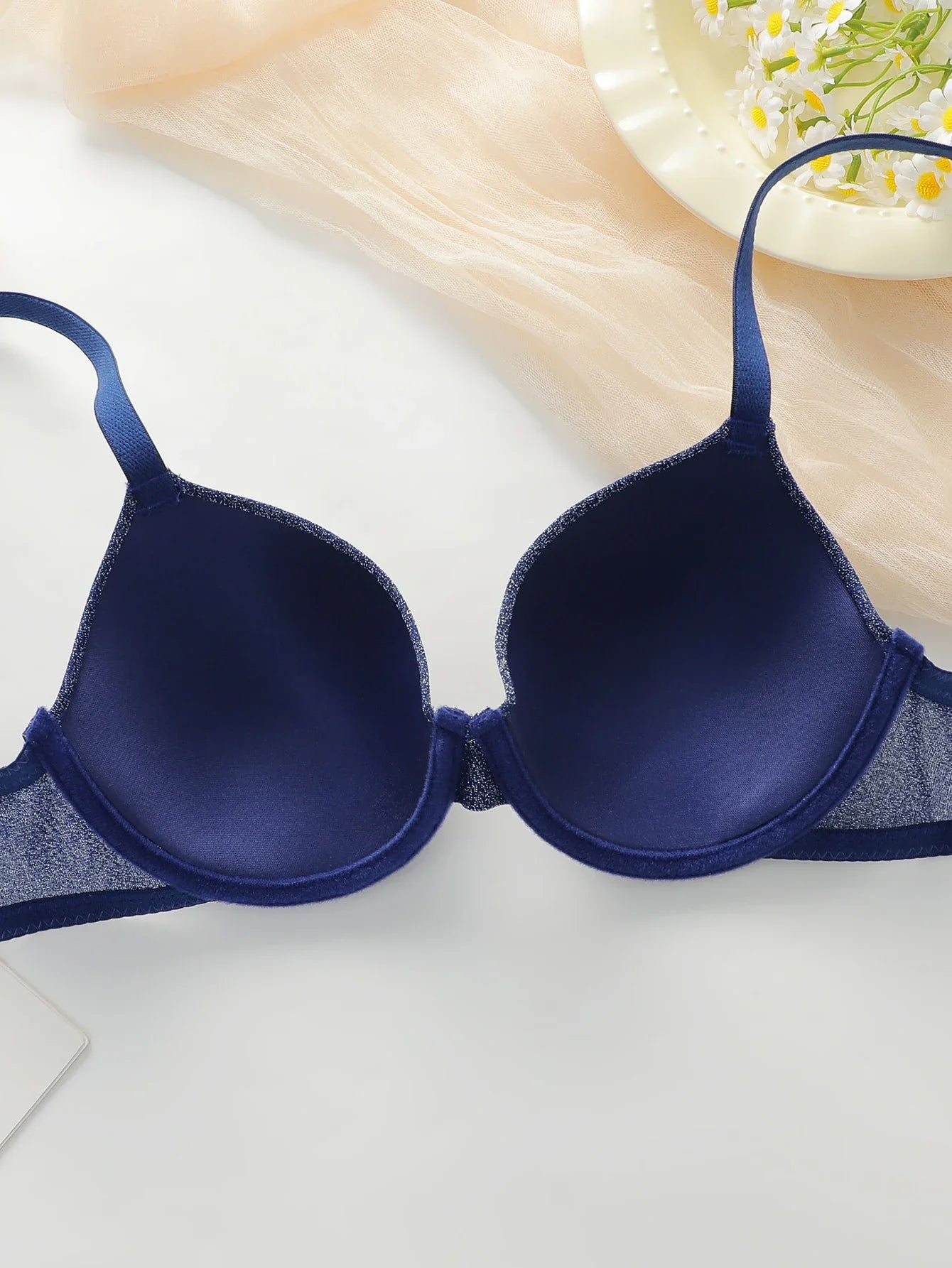 Women's new sexy blue underwear with steel rims gathered push up straps adjustable bra daily comfortable bra J2496