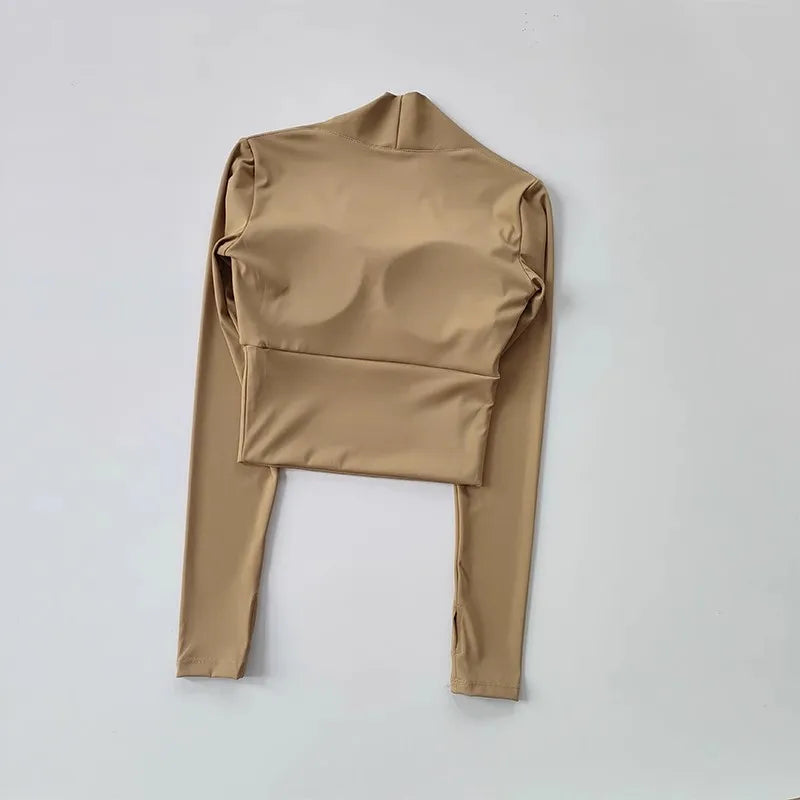 Women's Long Sleeve Fitness Sports Top Elegant Dance Yoga Shirt with Chest Cushion Small Waistband for Gym Speed up Short