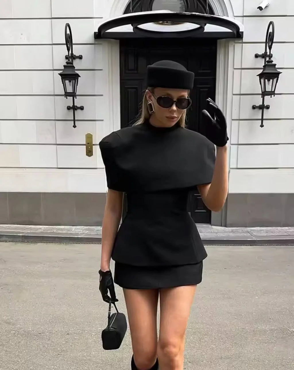 Women's Fashion Casual Shawl-Style Waist-Cinching Top Solid Color For Woman Elegant Cape Sleeve Top For Women White Black 81FF