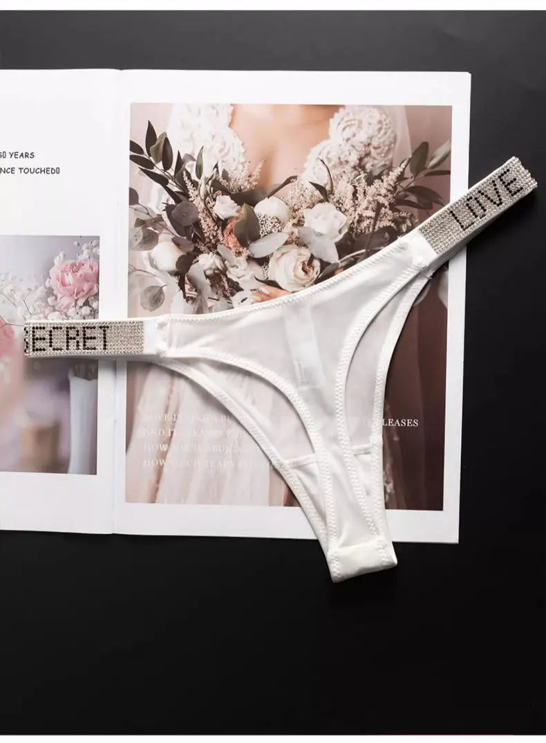 Letter Sexy Panties Women Thongs Rhinestones Diamonds G-string Sports Thong Low Waist Shorts Briefs T-back Fitness S-XL