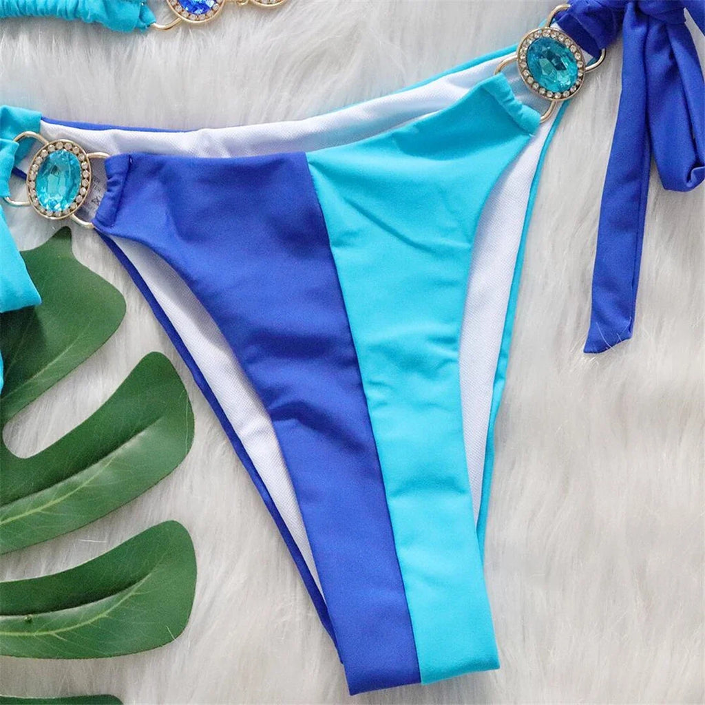 8 Colors Diamond Rhinestones Splicing Bikini Women Swimwear Female Swimsuit Two-Pieces Bikini Set Bather Bathing Suit Swim V5132