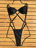 Shiny Sequins Cross Backless Micro String One Piece Swimsuit Women Swimwear Female Monokini High Cut Out Bathing Suit Swim Lady