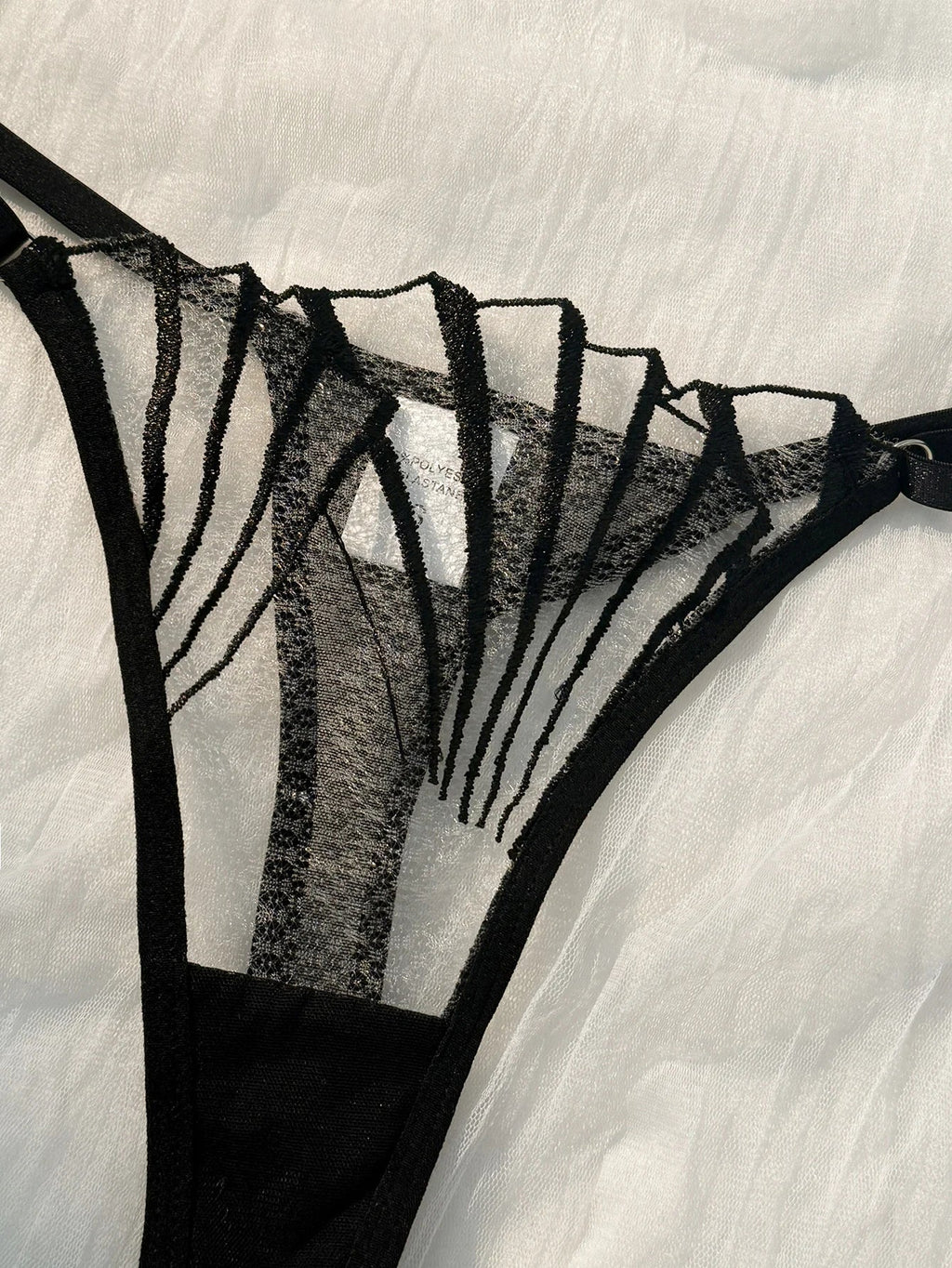 Black Leaf Embroidery Sheer Mesh Lingerie Set Underwire Bra & Adjustable Thong Women Sexy Underwear ZA824058