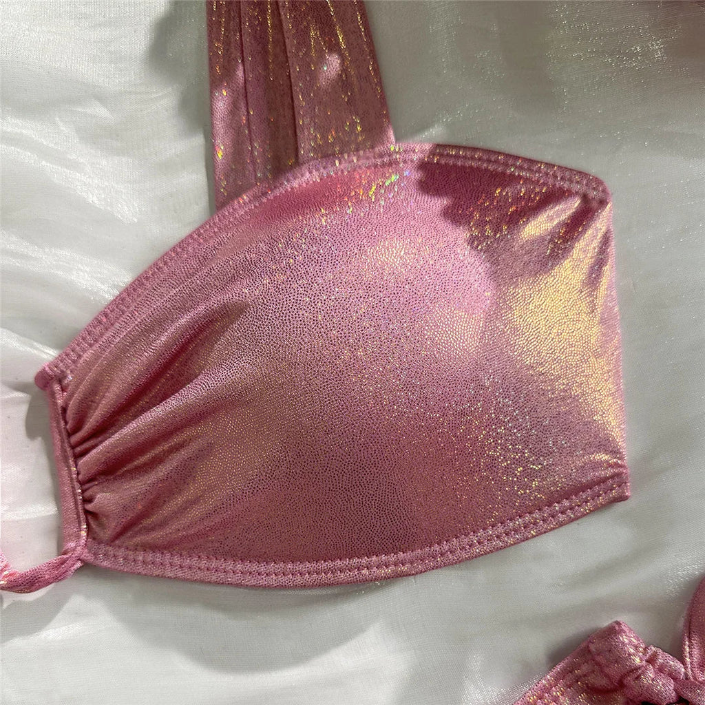 U Shaped Glitter Sparkling Shiny Bikini Female Swimsuit Two-Pieces Bikini Set Women Swimwear Brazilian Bathing Suit Bather V7564
