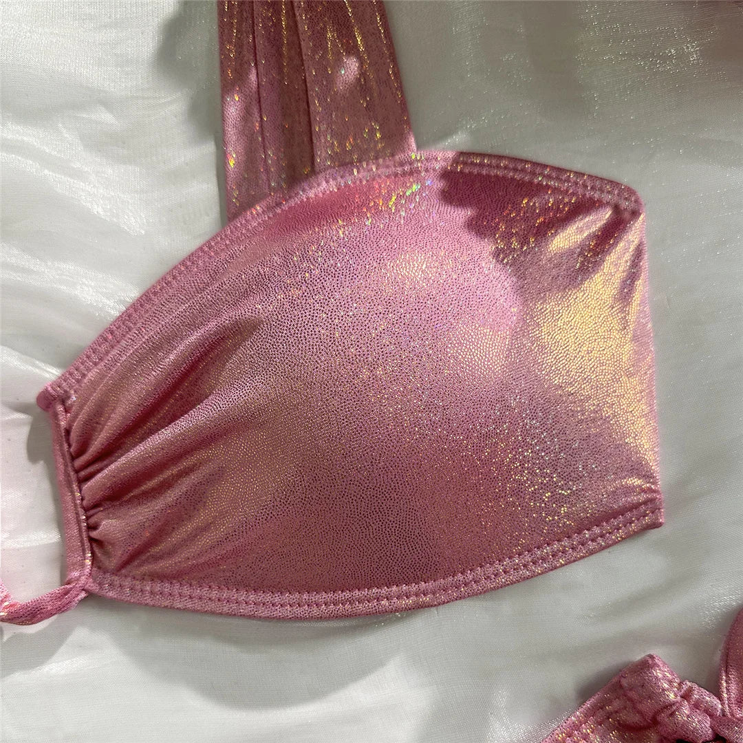 U Shaped Glitter Sparkling Shiny Bikini Female Swimsuit Two-Pieces Bikini Set Women Swimwear Brazilian Bathing Suit Bather V7564