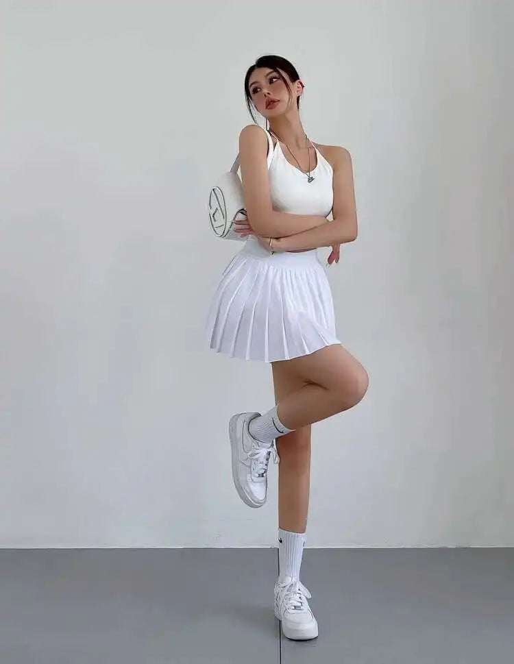 Preppy WOMENGAGA American Style Style High Waisted Slim Pleated Skirt For Women's Summer Ballet Skirt Fashion Women QI9Y