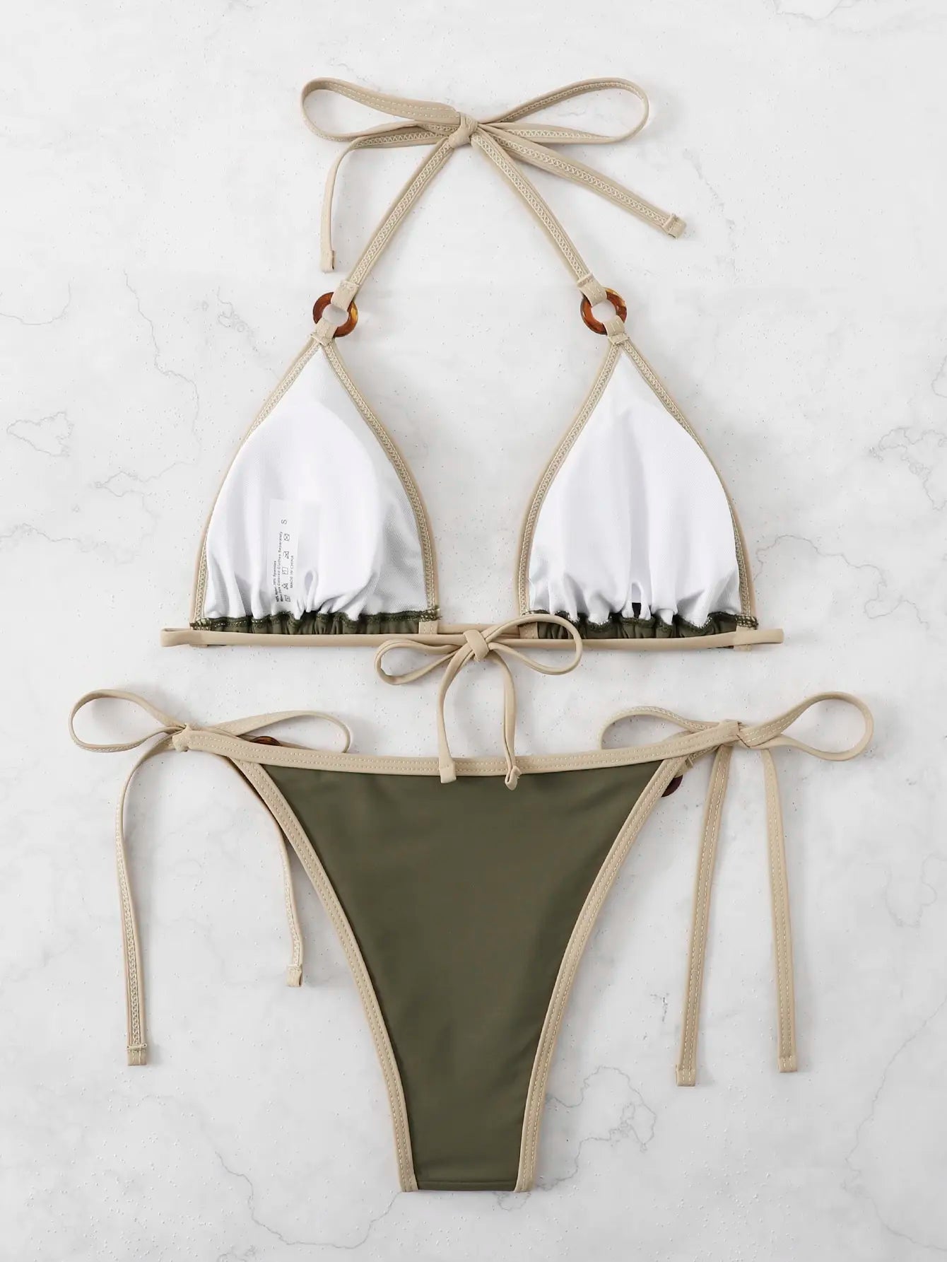 Contrast Binding Ring Bikinis 2025 Women Sexy Halter Swimsuit Triangle Swimwear Female Bathing Suit Swimming Summer Beachwear