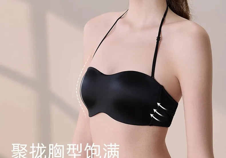 Vintage Multiway Bra Halter Neck Non-Slip Adhesive Bra for Small Bust Satin Backless Strapless Summer Lingerie UK S-XL MOYISU AB
