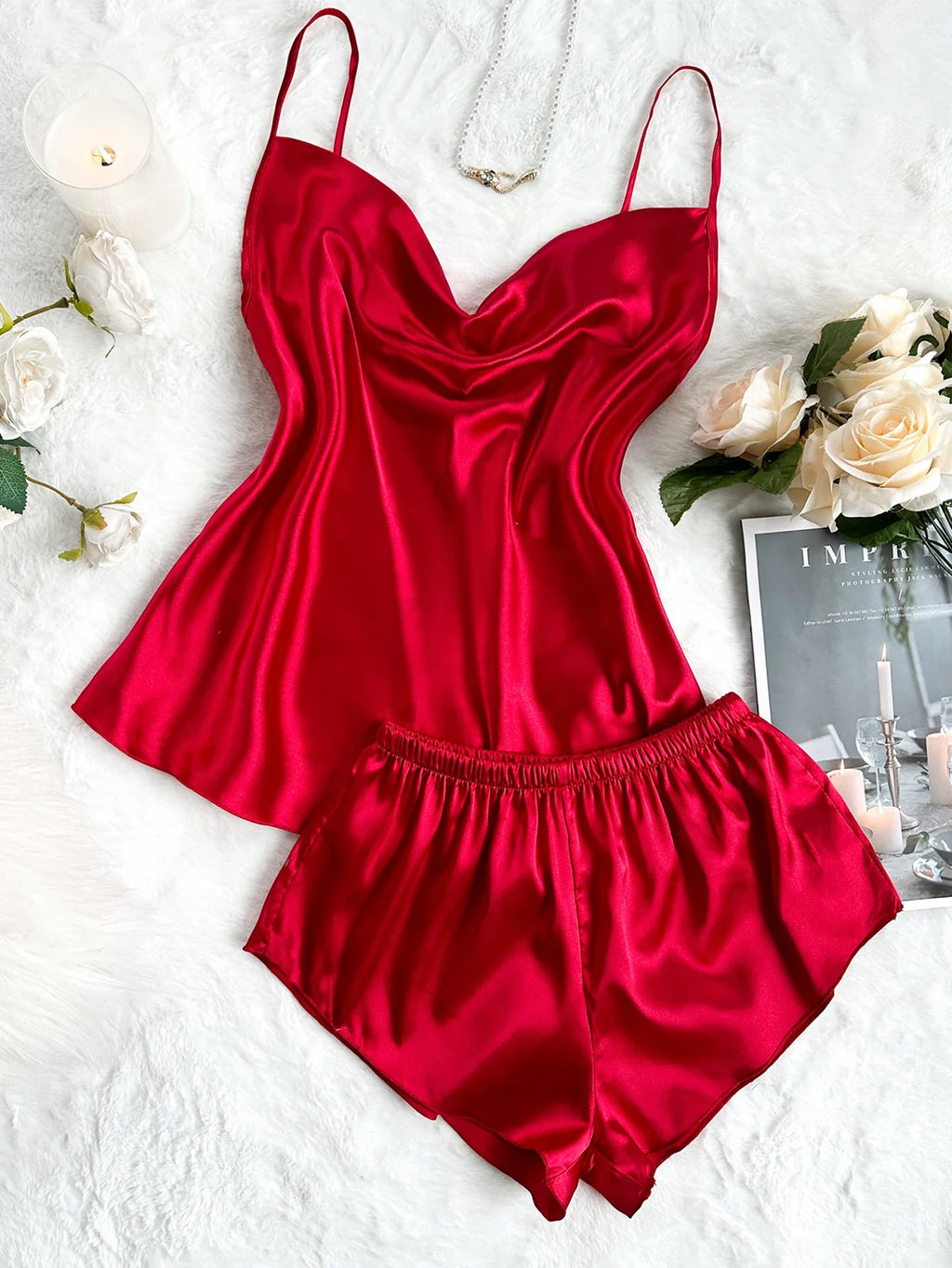 Women's Two Piece Pajama Set Solid Sexy Halter Shorts Sleepwear Casual and Comfortable Home Wear for Home Relaxation