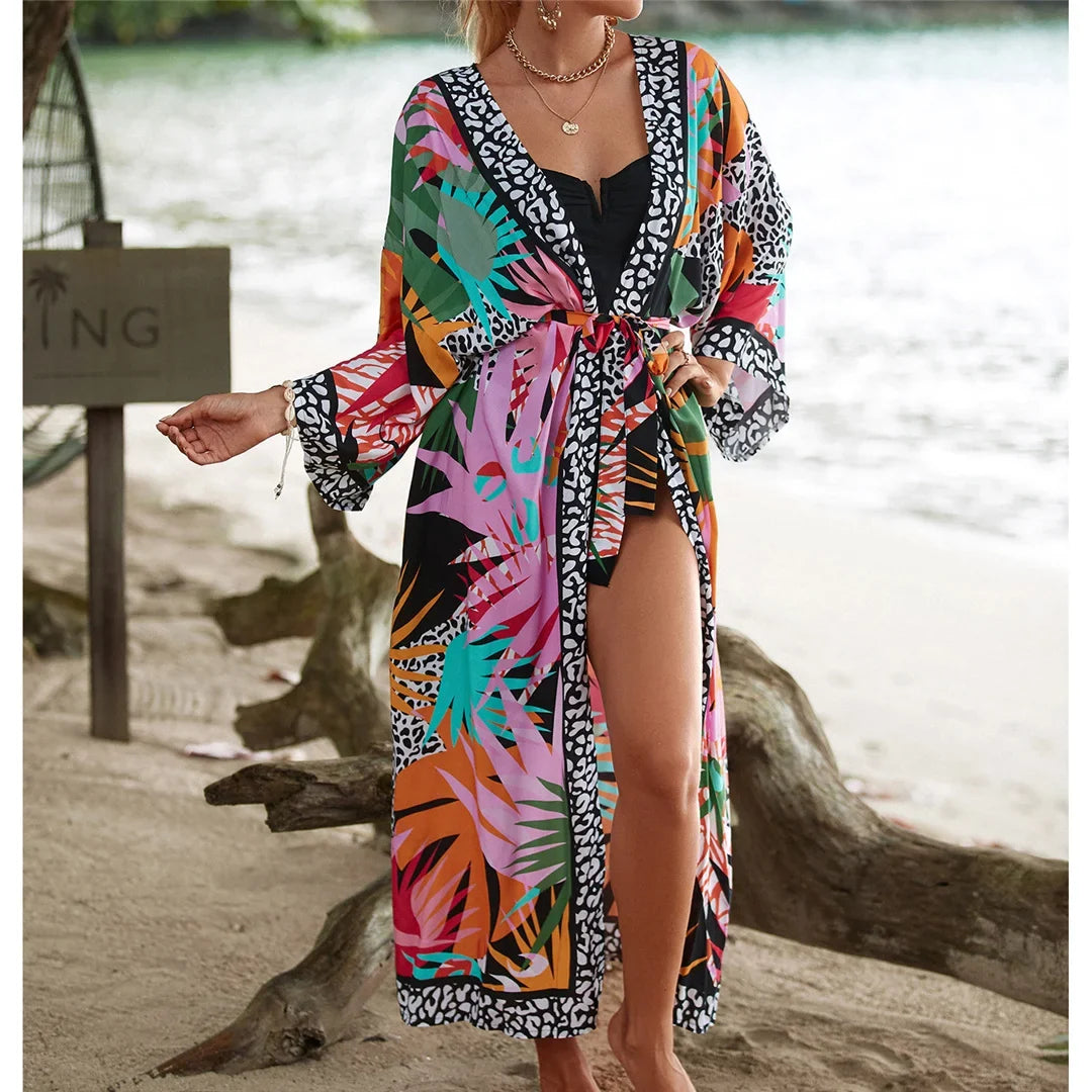 13 Colors Printed With Belt Crochet Knitted Tunic Beach Cover Up Cover-ups Beach Dress Beach Wear Beachwear Female Women K7201