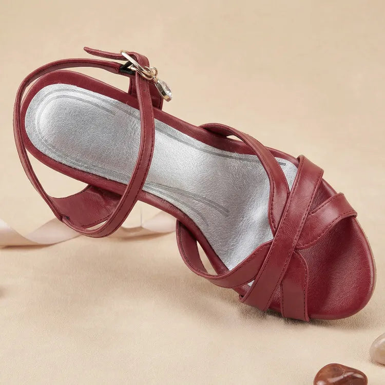 2026 Summer New Women's Metallic High Heel Sandals Ankle Strap Crystal Buckle Stiletto Heels Sexy Party Wedding Prom Dress Shoes
