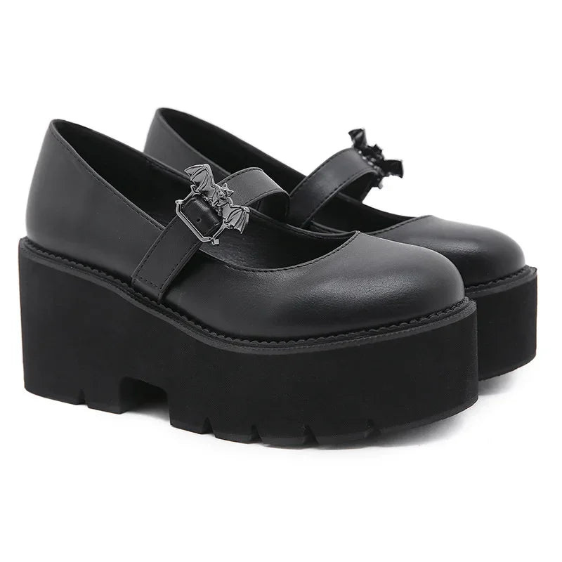 Spring Autumn Chunky Heel Vintage Lolita Shoes Women Platform Shoes Mary Jane Buckle Strap School Shoes For Girls Blackty7