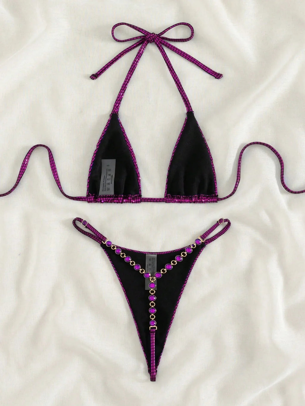 DEKA Sexy Triangle Micro Thong Bikini Set Diamond Swimsuit String Halter Swimwear Women Bead Bathing Suit Extreme Mini Bikini
