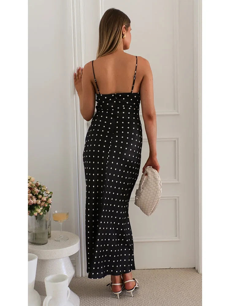 Foridol Polka Dots Summer Vintage Dress for Women V Neck Spaghetti Strap Slim Black Sleeveless Beach Party Dress Vestidos 2025