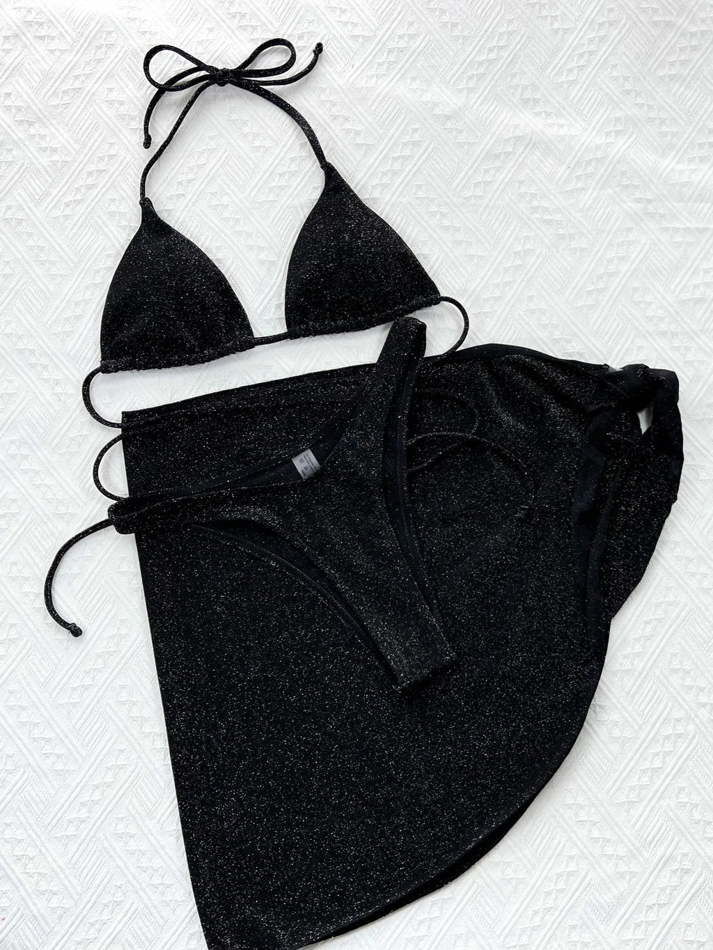 2026 New Sexy Bikini Set 3-Piece Solid Swimwear Swimsuit Women 3 Piece Bikinis Set Bathing Suit Beach Bikini Female Shiny Fabric