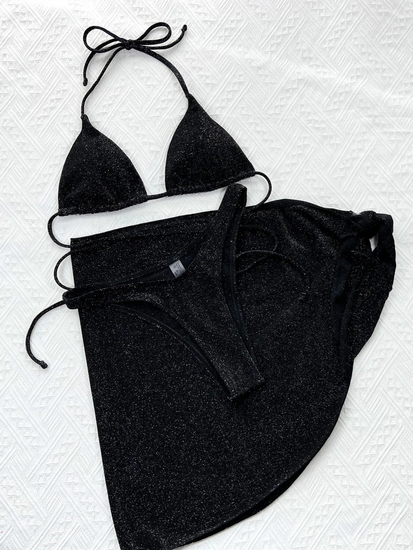 2026 New Sexy Bikini Set 3-Piece Solid Swimwear Swimsuit Women 3 Piece Bikinis Set Bathing Suit Beach Bikini Female Shiny Fabric