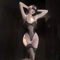 Backless Deep V Suspenders Sleevelesss Transparent Bodysuits Pure Desire Nightclub Bodysuits Mesh Bowknot For Woman Playful 440W
