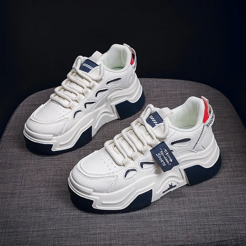 Women Platform Sneakers Autumn Trend Casual Flats Female Fashion Lace Up Thick Soled Comfortable Increase Vulcanized Shoes2024