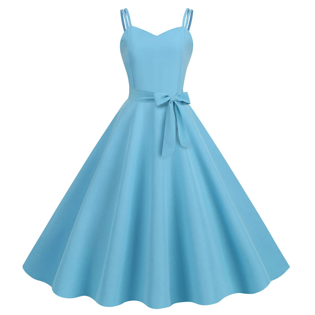 Womens Sleeveless Dress 1950s Housewife Evening Party Prom Dress Temperament Womens Dresses Female Holiday Loose Beach Dresses