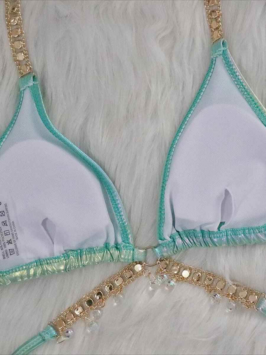 Wrap Around Halter Metal Chains Bikinis 2025 Diamond Bikini Women Swimsuit Female Swimwear Two Pieces Bikini set Bathing Suit