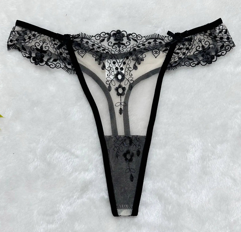 Women's New Floral Embroidered See-Through Mesh Lingerie 4-Piece Set - Sexy Underwear for Special Nights