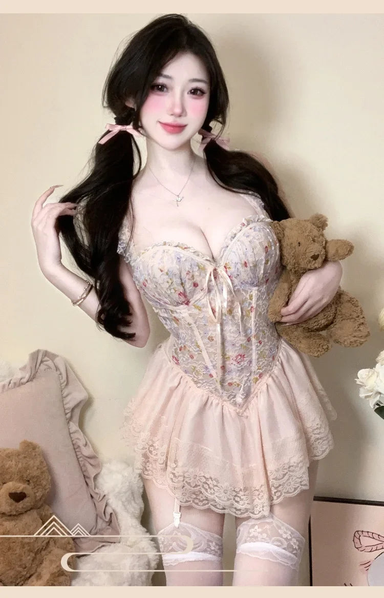 Sexy French Style Light Luxury Sexy With Chest Pads Pure Desire Floral Print Dress Backless Deep V Sleeveless Dress Elegant MO9K