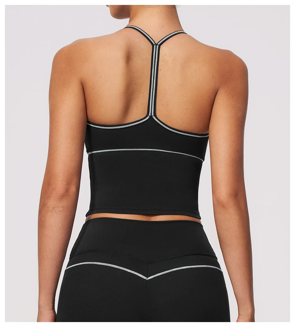Summer Back I Shaped Sports Bra Sexy Deep V Neck Contrast Color Slimming Yoga Tank Top Outdoor Workout Fitness Gym Running Vest