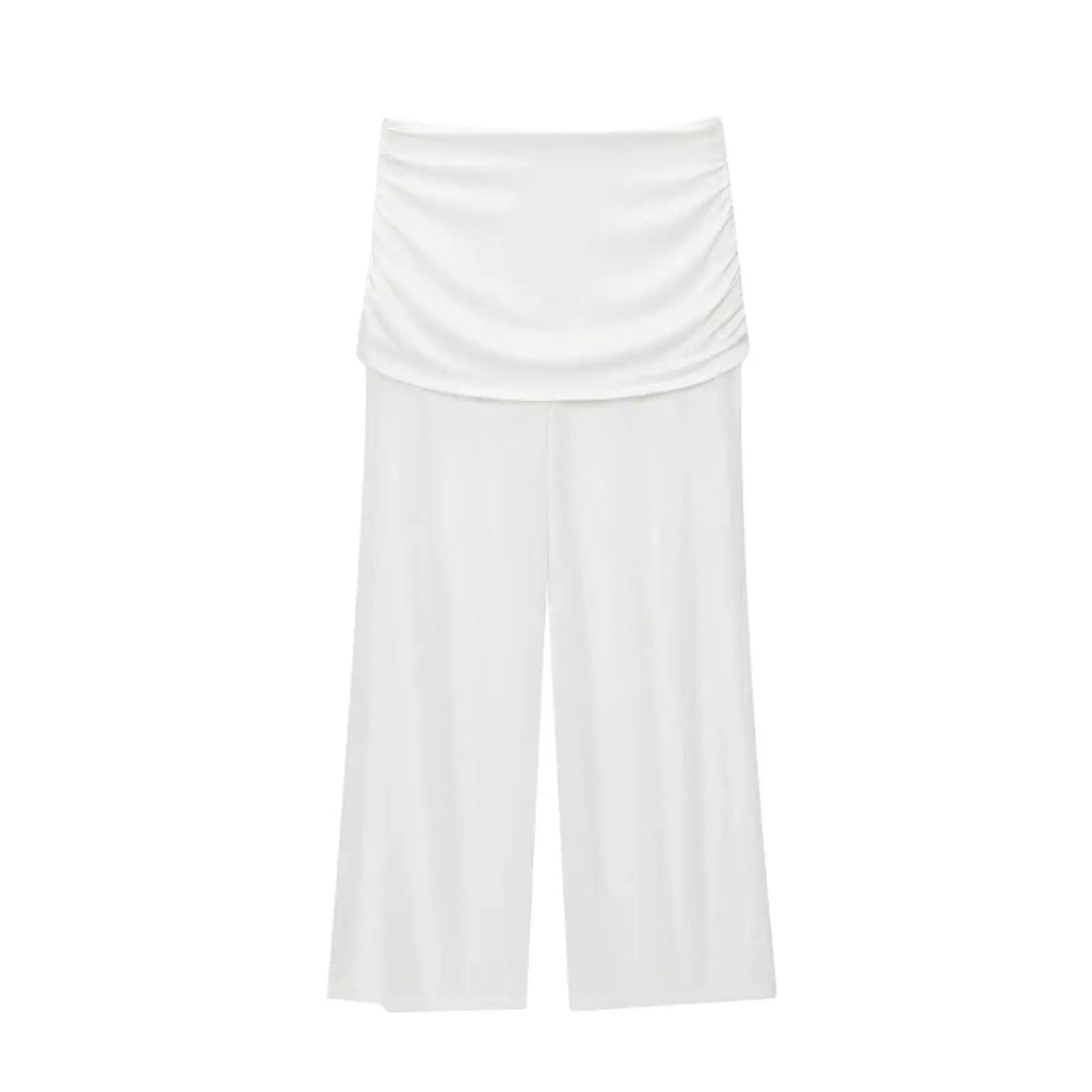 Women's One Shoulder Top Long Pants Set White Strapless Ruched Crop Top And Mesh Flare Pants Two Piece Set Out Party Outfit LNBK