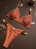 Cross Bandage Beads Bikinis 2026 Push Up Bra Bikini Women Swimwear Female Swimsuit Two-pieces Bikini Set Bathing Suit Swim Lady