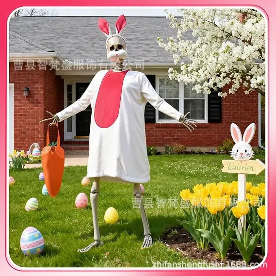 Easter Bunny Costume Women Rabbit Cosplay Outfit Skeleton Bunny Dress Halloween Party Stage Performance Dance Show Costume