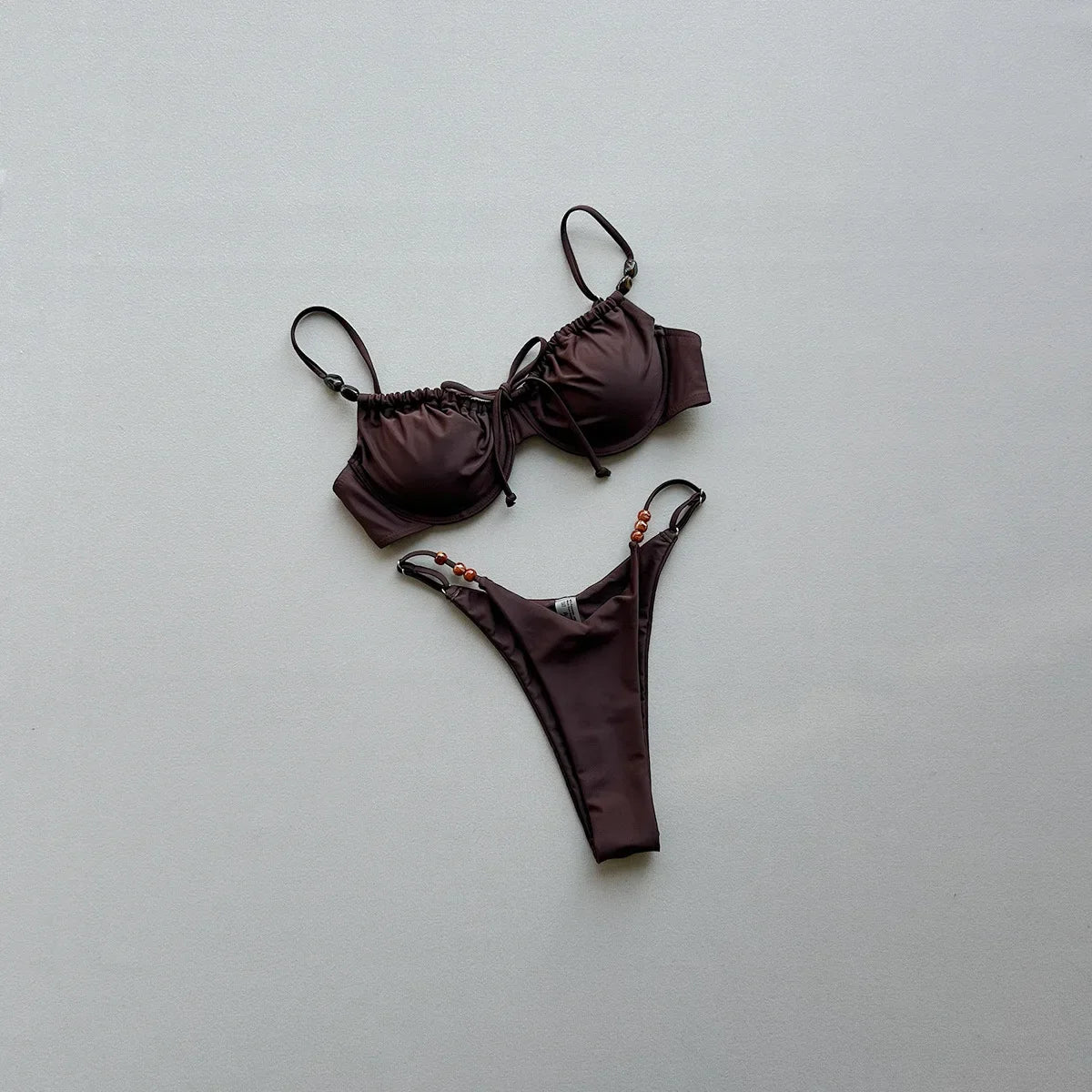 New Fashion Women Sexy Underwire Padded Swimsuit Bead Decor Lace-up Backless Micro Bikini Beachwear Push Up Low Waist Swimwear