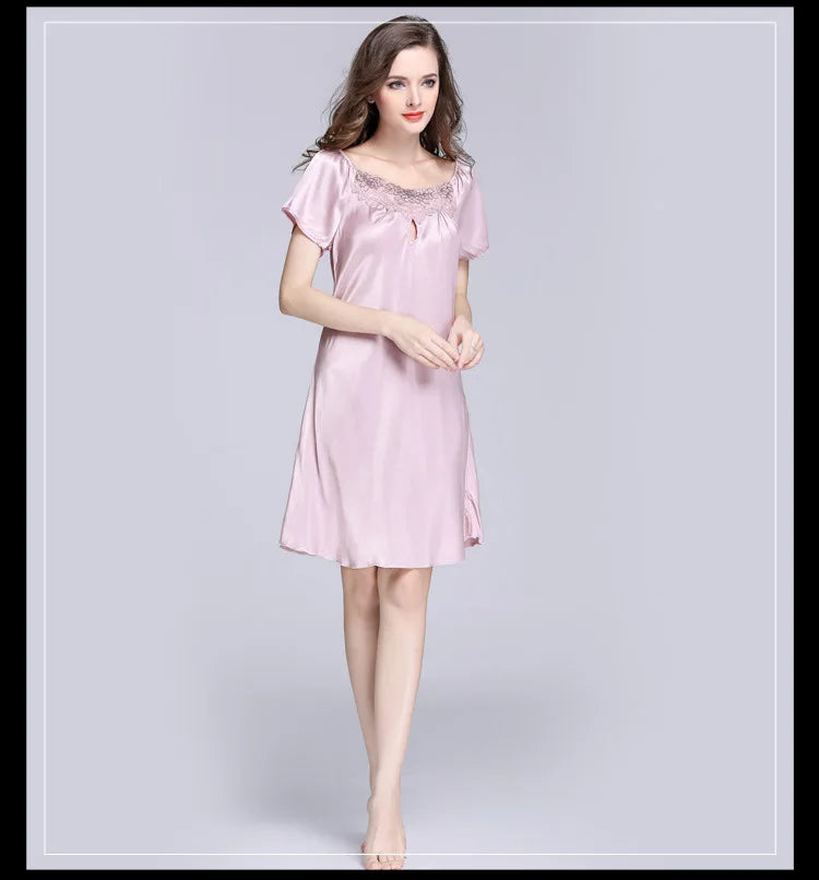 Women's Sleepwear Ice Silk Casual Silk Pajamas Women's Summer Sexy Short Sleeve Lace Pajamas Loungewear