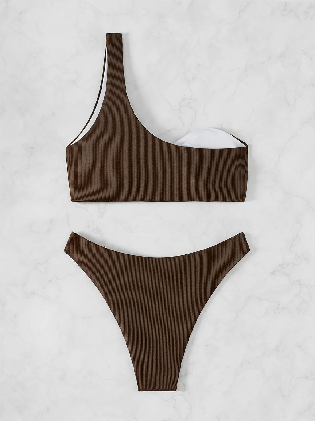 ZTVitality Sexy Brown One Shoulder Bikini Set 2024 New Arrival Padded Bra Swimsuit Women's Swimwear Summer Beachwear Biquini